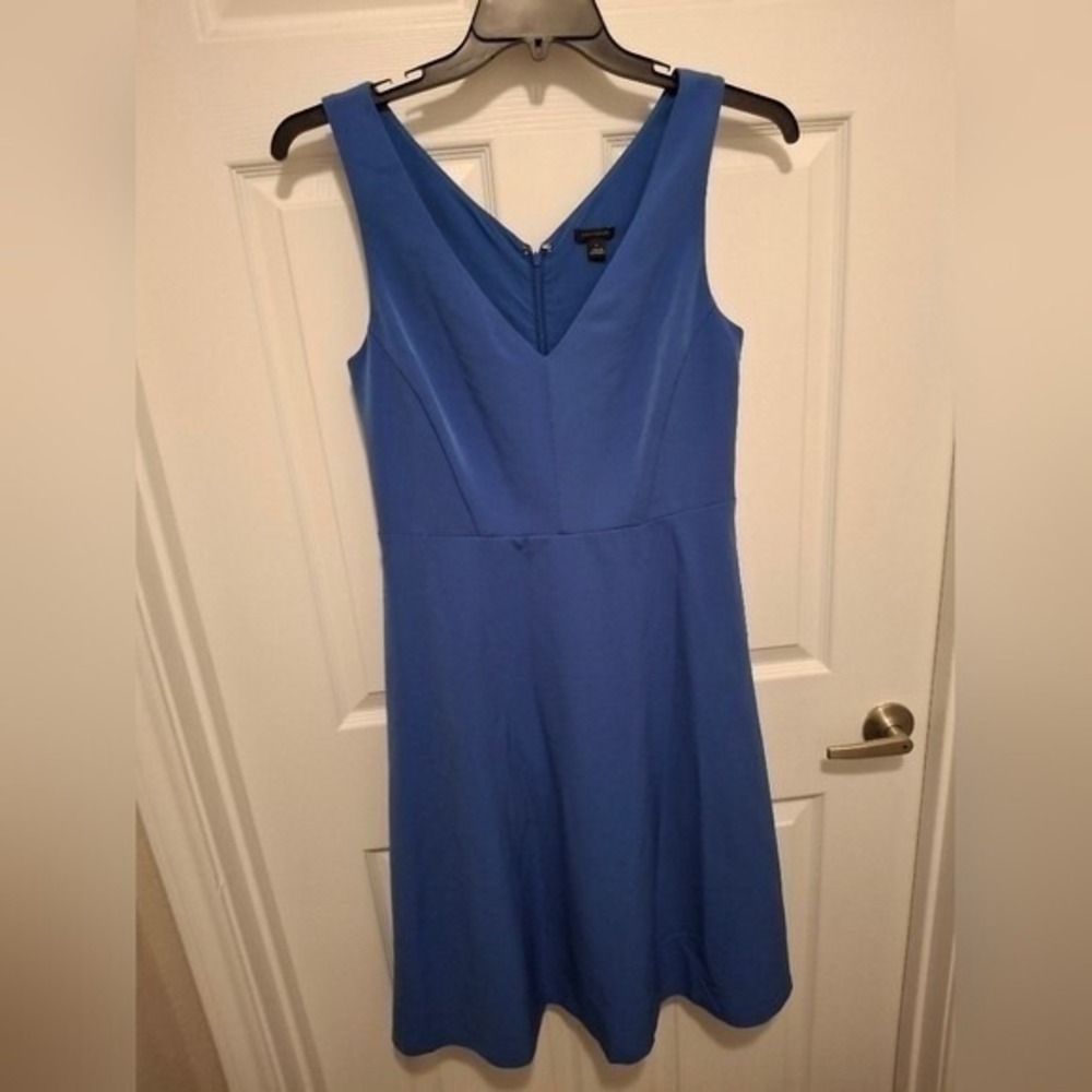 3/$15 Ann‎ Taylor Size 6 Cobalt Blue V Neck Sleeveless A Line Midi Dress